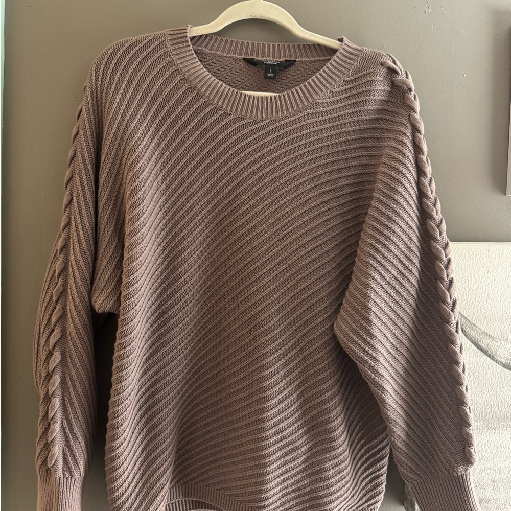 Cozy Mauve Sweater with Braided Sleeves